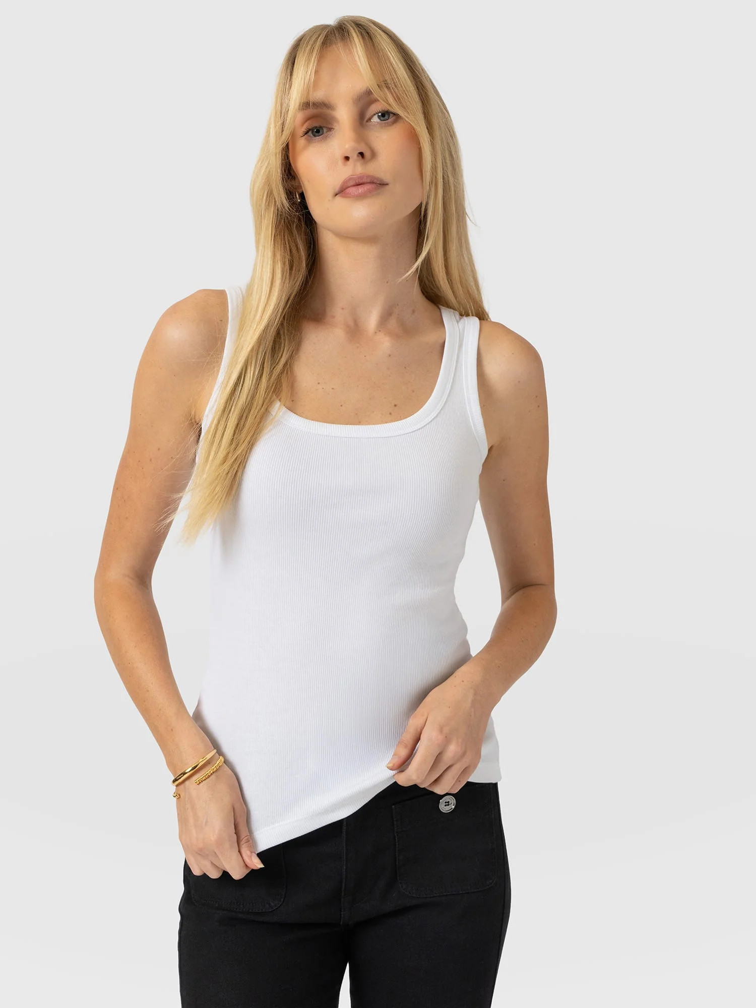 Asher Scoop Neck Vest - White | Saint + Sofia UK