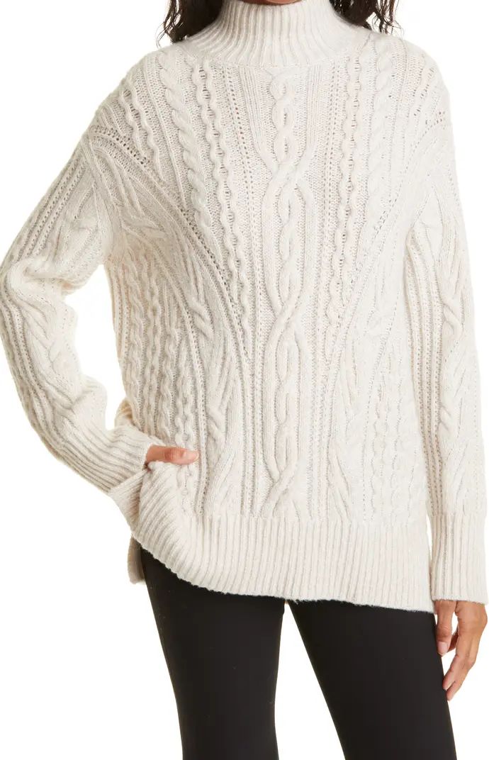 Cable Extrafine Merino Wool Blend Mock Neck Sweater | Nordstrom