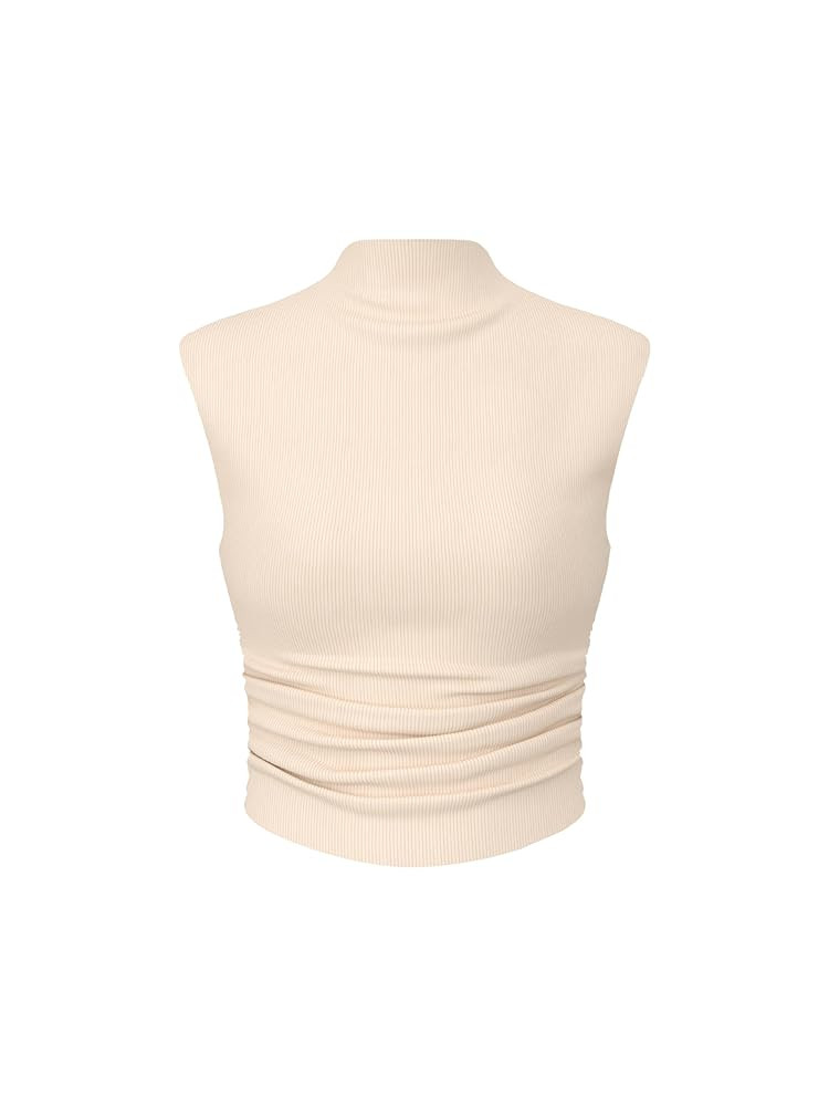 CIDER Women Solid High Neck Sleeveless Ruched Basic Cropped Tank Top Going Out Tops Trendy 2025 S... | Amazon (US)