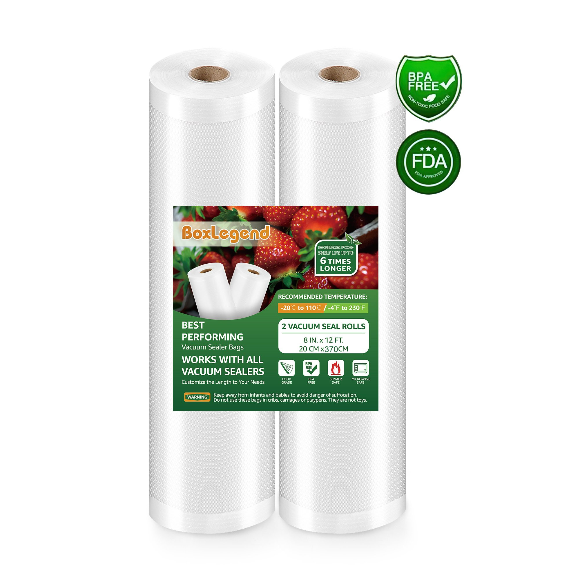 2 Rolls 8" x 12' Vacuum Sealer Bags for Food Saver, Vacuum Seal Bags Rolls Food Storage Bags - Wa... | Walmart (US)