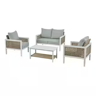 Home Decorators Collection Ashbury Hill 4-Piece Aluminum Wicker Outdoor Conversation Set with Sla... | The Home Depot