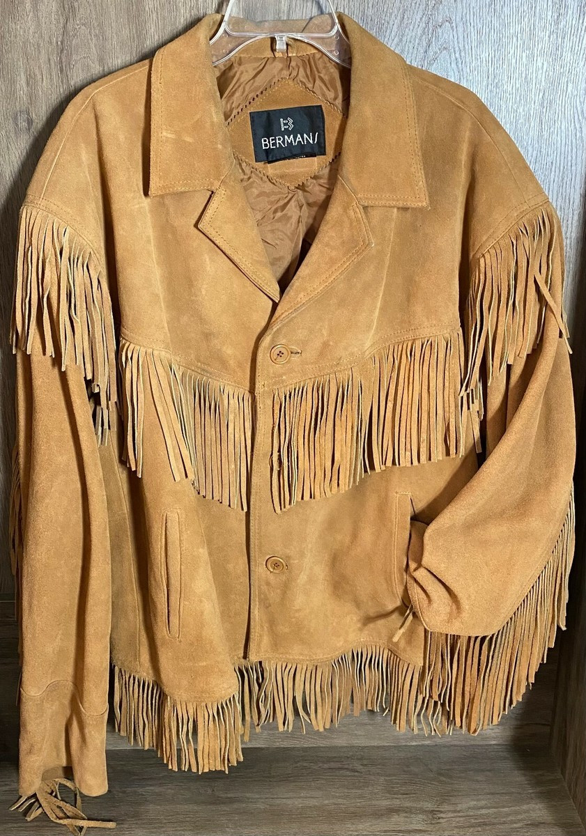 Vintage Bermans Brown Leather Fringe Western Rodeo Biker Jacket Men's Size 46  | eBay | eBay US