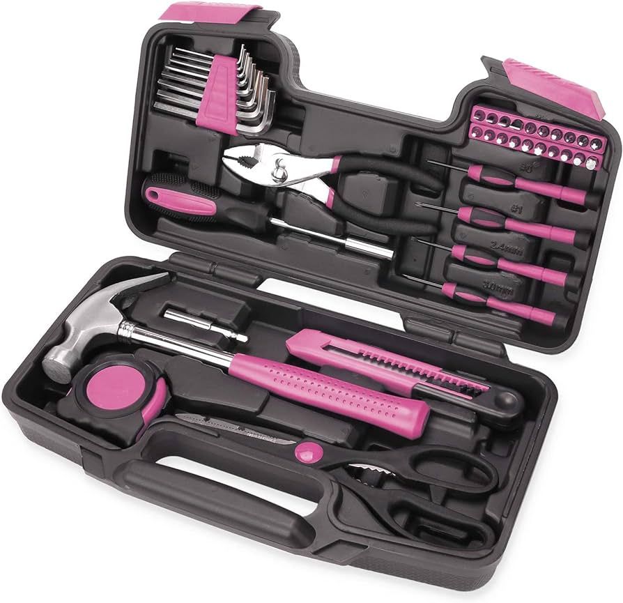 39-Piece All Purpose Household Pink Tool Kit for Girls, Ladies and Women - Includes All Essential... | Amazon (US)