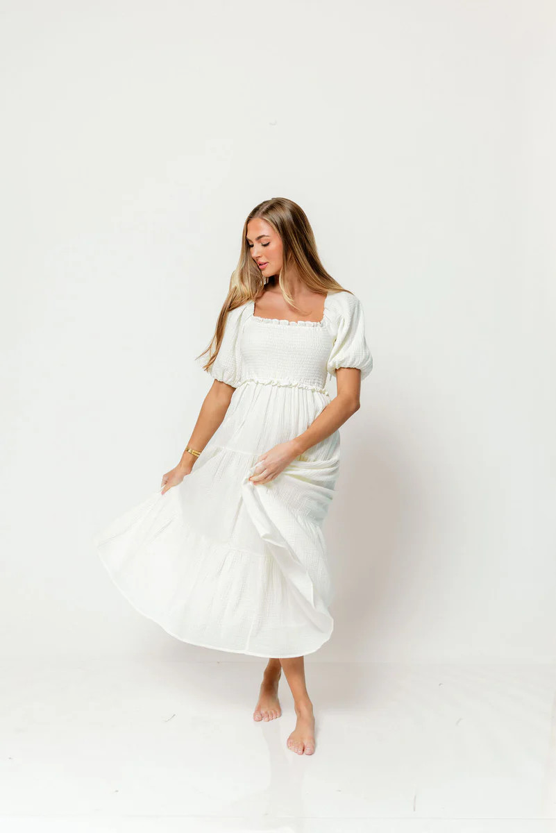 Elena 100% Cotton Midi Dress in Cream *12/27 PRE-ORDER* | Worth Collective