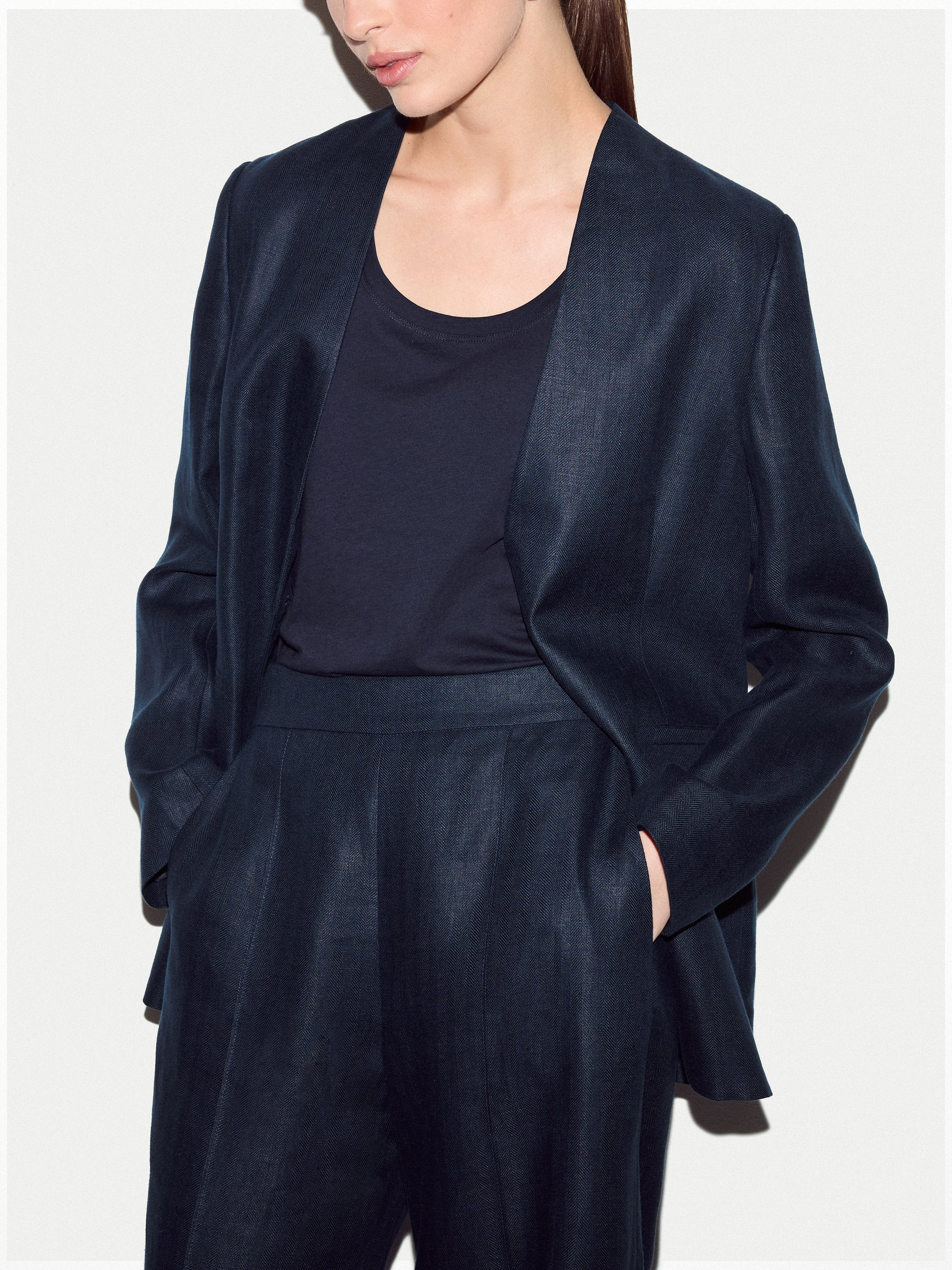 Irish Linen Collarless Blazer | Navy | Jigsaw (UK)