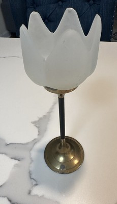 White Frosted Glass Brass Tulip Tealight Candle Holder Vintage | eBay US