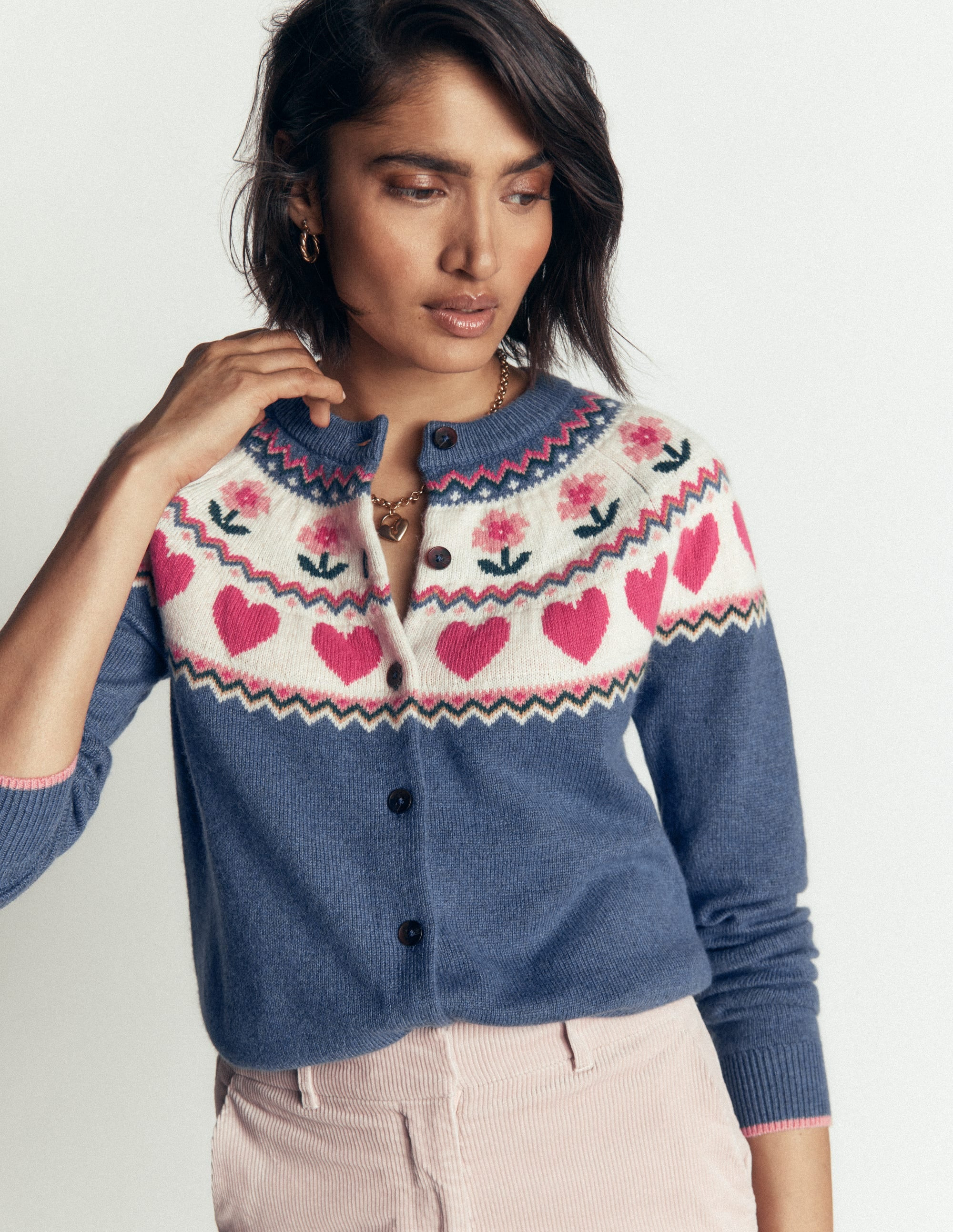 Edie Fair Isle Cardigan-Pink fair isle | Boden (US)