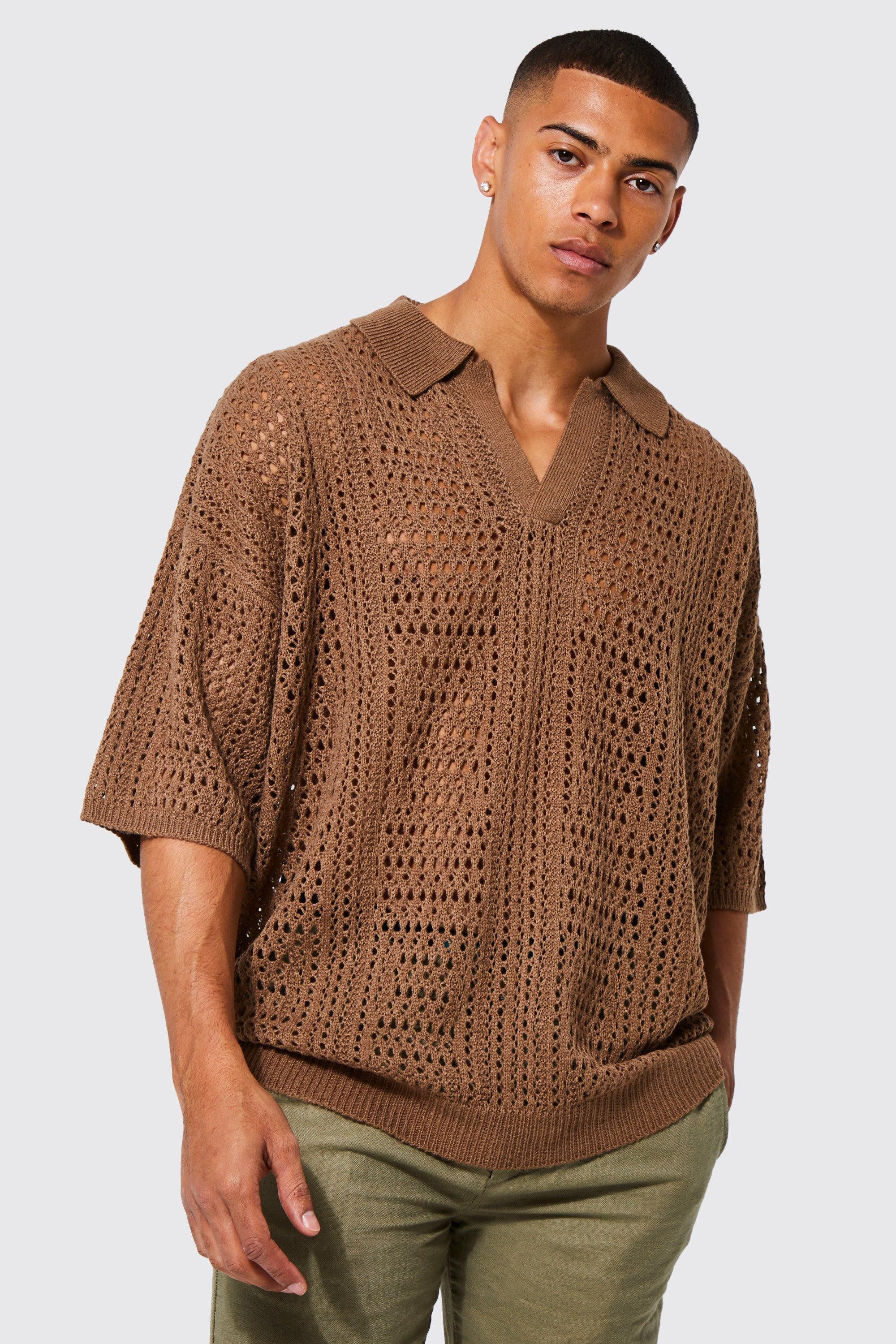 Knitted Drop Shoulder Oversized Texture Open Polo | boohooMAN (DE, IE & UK)