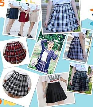 Elibelle Women's Japan High Waisted Tartan Pleated Dance Cosplay Costumes Skirt with Socks | Amazon (US)