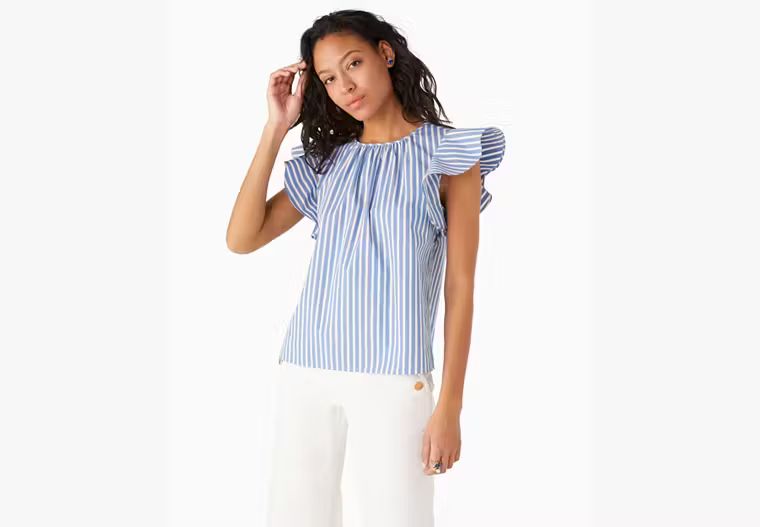 Basket Stripe Flutter-sleeve Top | Kate Spade Outlet