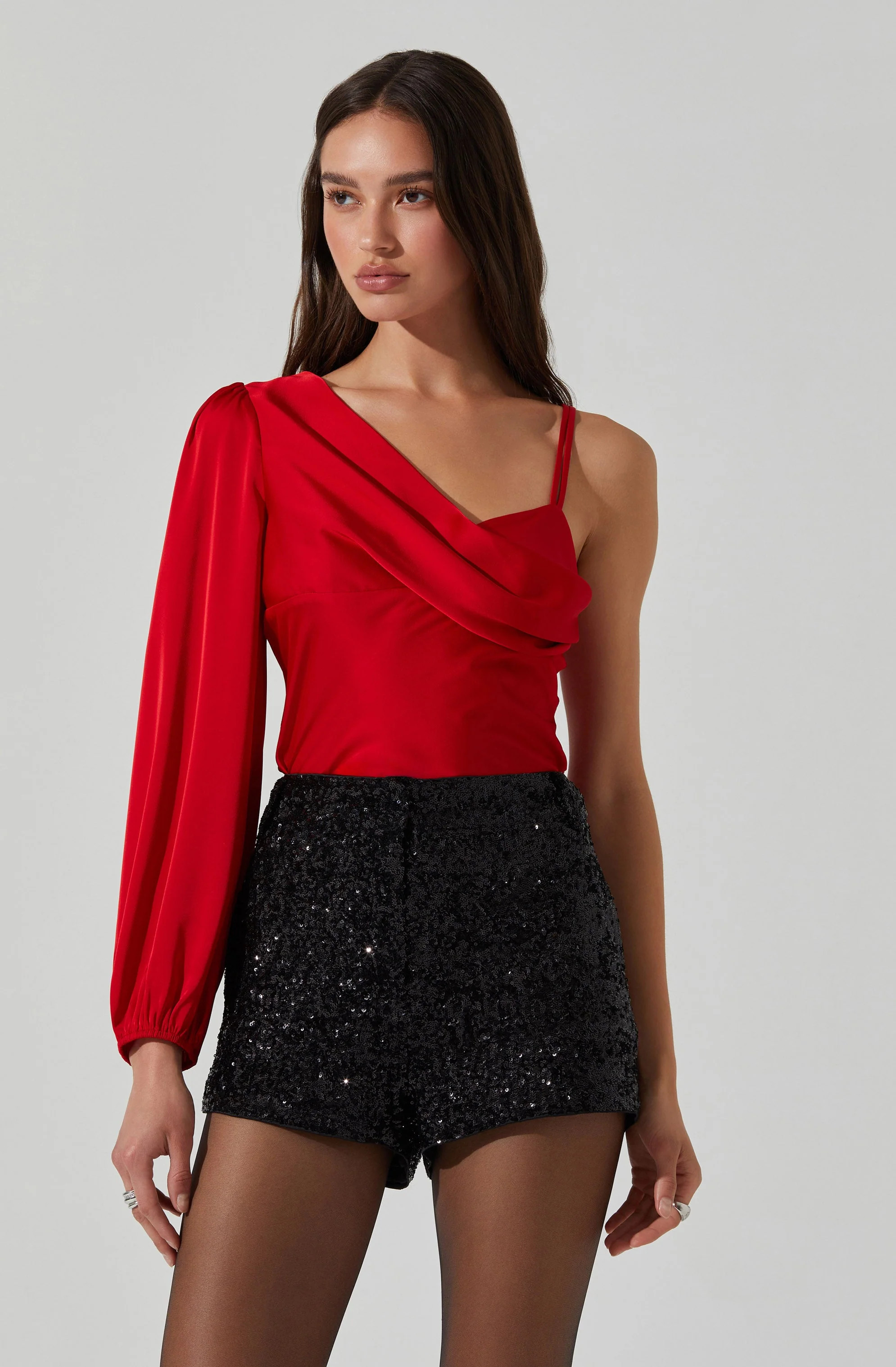 Jenah One Shoulder Top - Red / L | ASTR The Label (US)