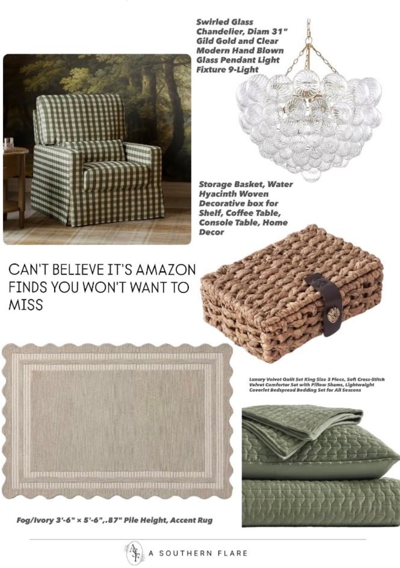 Check out these gorgeous home decor finds on Amazon! From chic furniture to elegant lighting, elevate your space effortlessly. Gingham chair/ ottoman, chandeliers, area rug, bedding #HomeDecor #AmazonFinds

#LTKHome