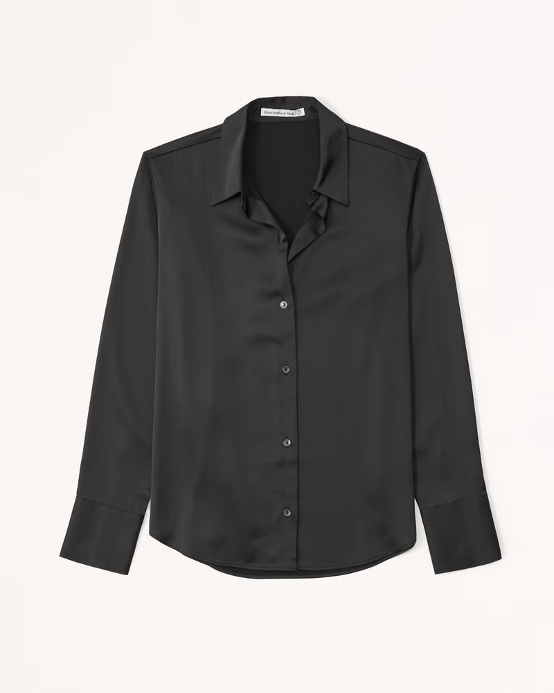 Women's Long-Sleeve Satin Button-Up Shirt | Women's Tops | Abercrombie.com | Abercrombie & Fitch (US)