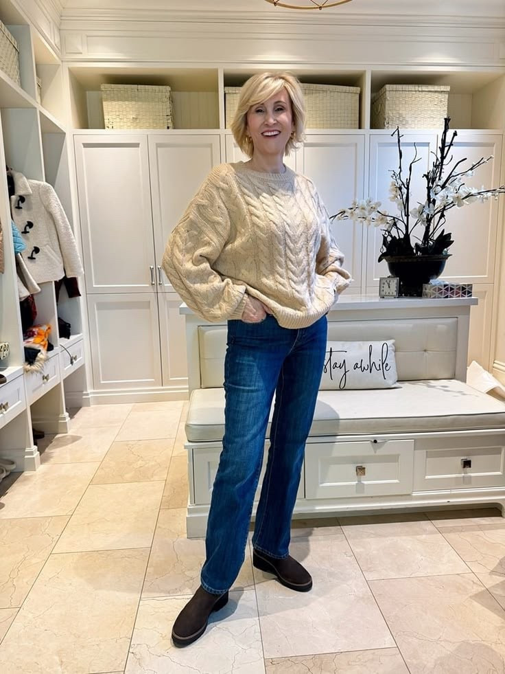 Ankle booties + cozy sweater + straight-leg jeans = my go-to for effortless fall vibes 🍂 I love how the right shoes can totally elevate a simple outfit—these booties are just chef’s kiss for straight-leg jeans. Ladies over 40, if you’ve been wondering what shoes to wear with straight-leg jeans, ankle booties are your new best friend! 👢✨ #EffortlessStyle #WardrobeWins 

#LTKSeasonal #LTKootd #LTKOver40