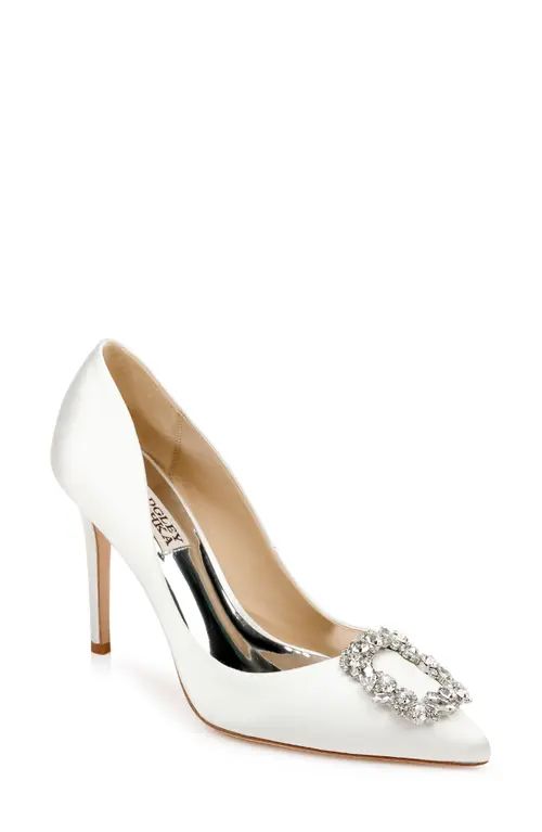 Badgley Mischka Collection Cher Crystal Embellished Pump in Soft White Satin at Nordstrom, Size 5 | Nordstrom