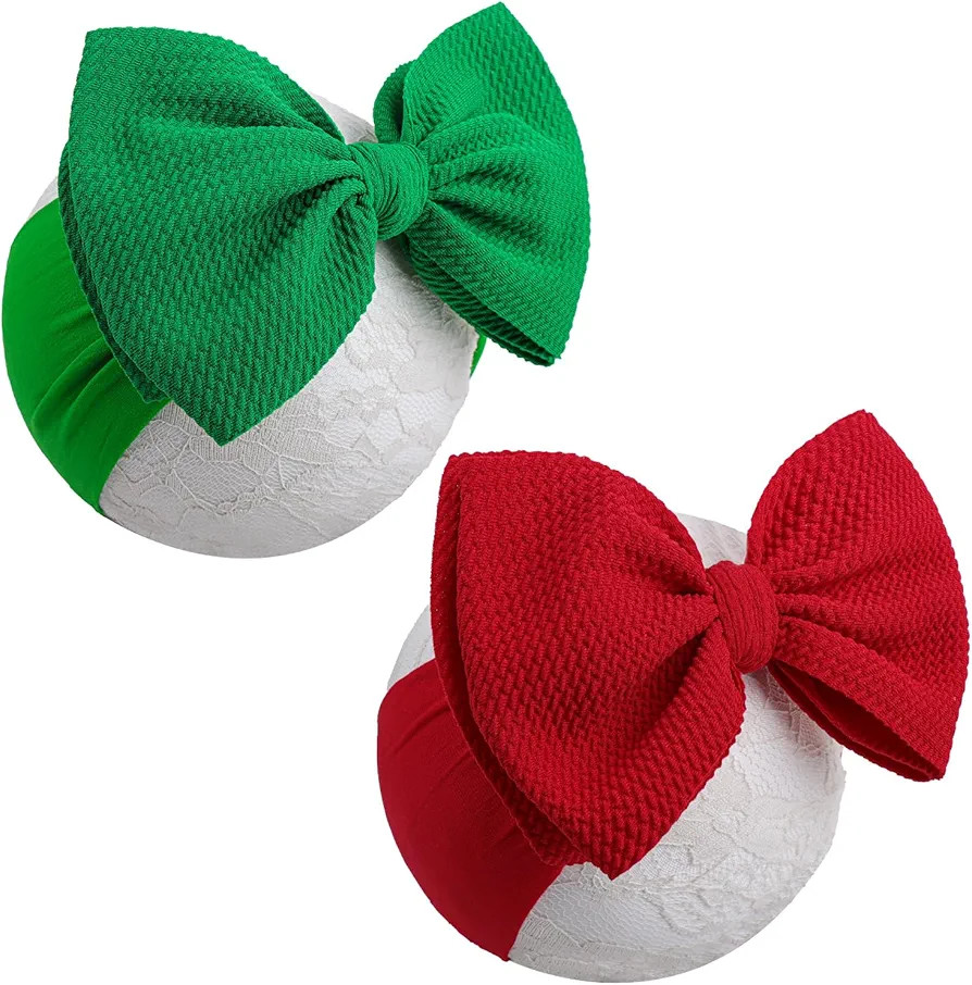 YanJie Baby Headbands, Red Hair Bow and Green Elastic Nylon Hairbands for Newborns and Infants, 2... | Amazon (US)