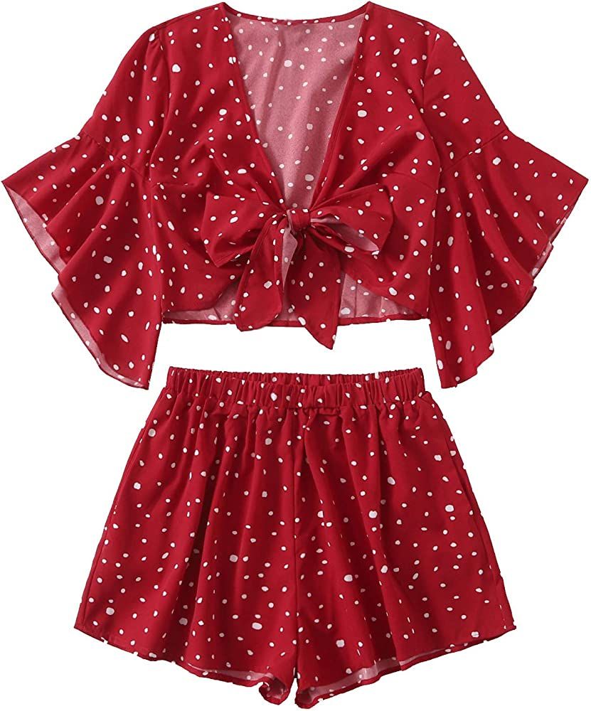 SweatyRocks Women's 2 Piece Boho Floral Print Crop Cami Top with Shorts Set | Amazon (US)