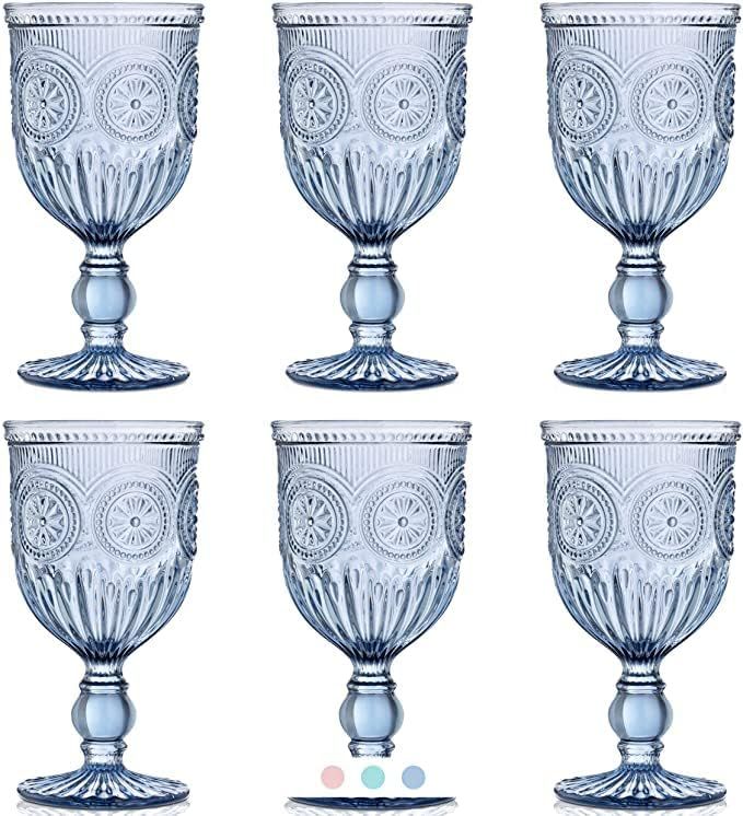 Blue Wine Glasses set of 6 blue glass goblets blue glasses drinking wine glass set for lovers of ... | Amazon (US)