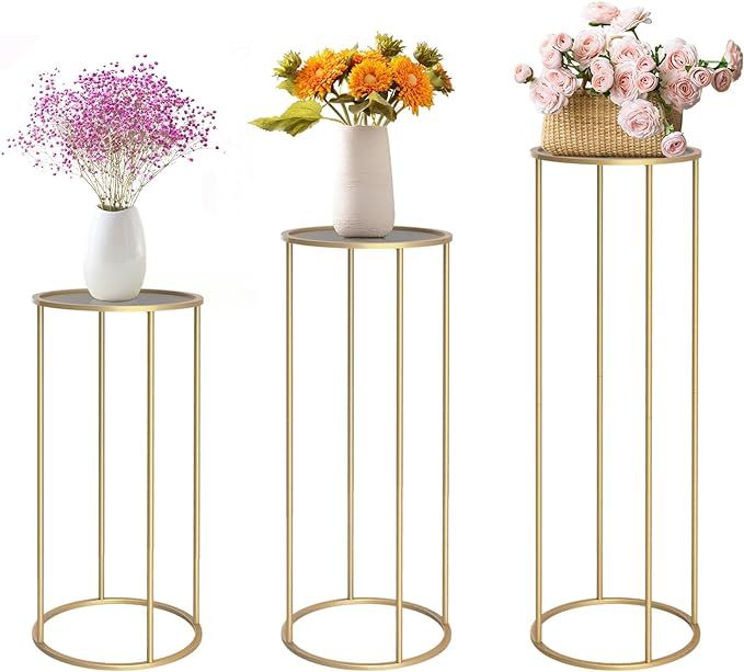 chamvis Gold Metal Plant Stand, 3 Pcs Tall Cylinder Pedestal Stands for Parties and Weddings, Gol... | Amazon (US)