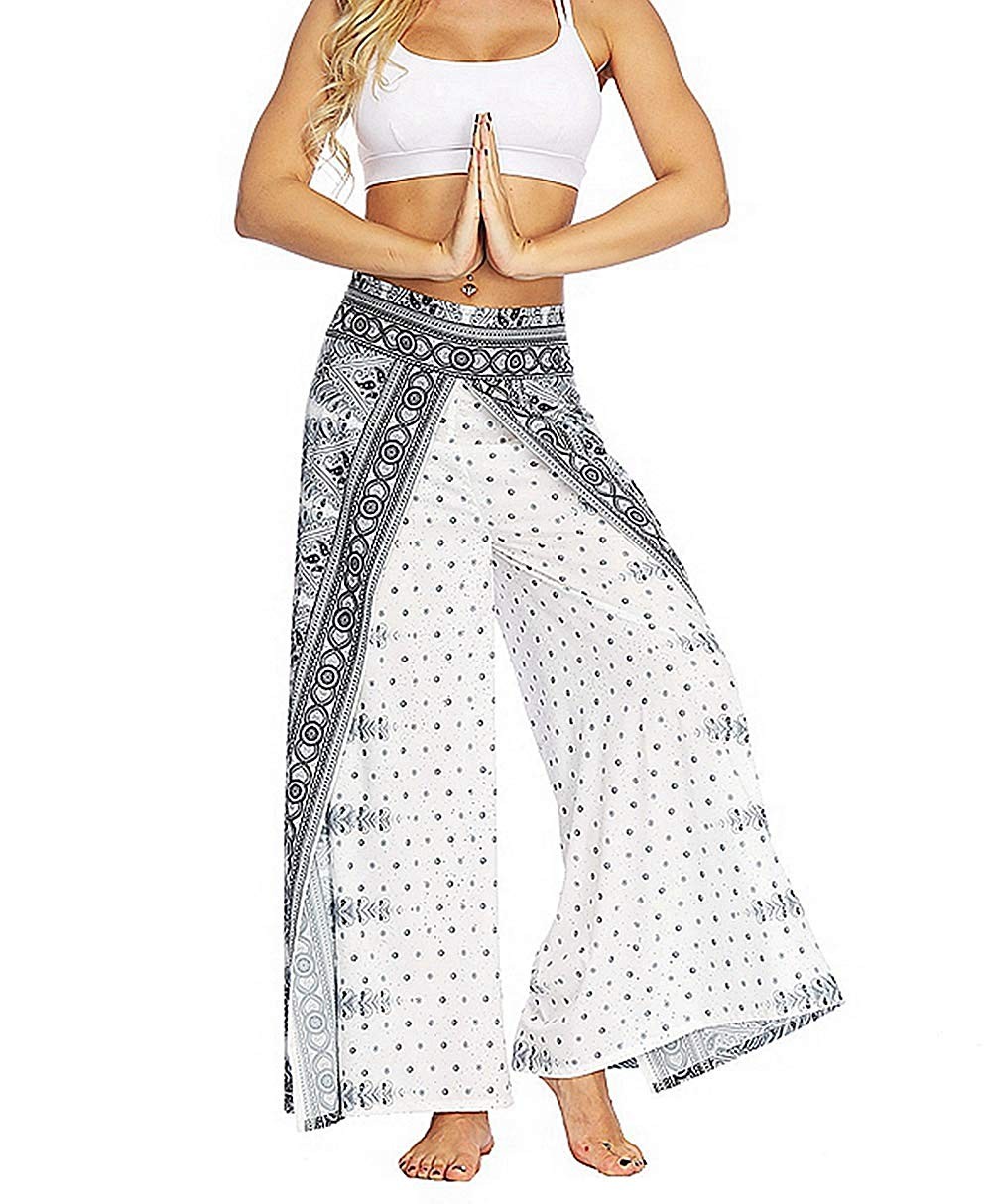 MsAnya Womens Palazzo Slit Wide Leg Pants Summer Casual Beach Boho Hippie Bohemian Pilate Plus Si... | Amazon (US)