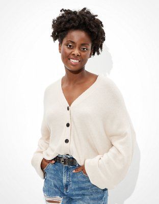 AE Cropped Dreamspun Balloon Sleeve Cardigan | American Eagle Outfitters (US & CA)