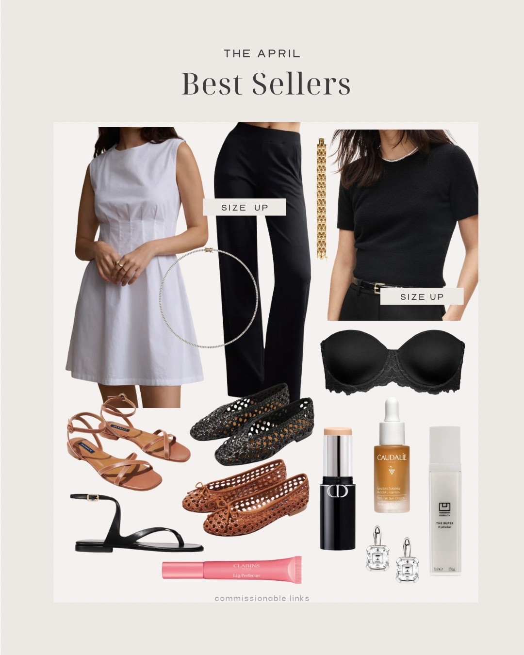 The April bestsellers!
Mini cotton dress
Travel knit pants
Shrunken cashmere sweater
Woven flats
Sandals
Tanning drops
Tennis necklace
Drop earrings from Dorsey 
Ankle wrap sandals
Clarins lip perfector
Link bracket
The best strapless bra!
Foundation stick

#LTKSeasonal