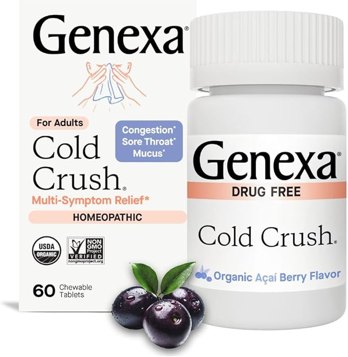 Genexa Cold Crush | Multi-Symptom Cough & Cold Relief for Adults | Delicious Organic Acai Berry F... | Amazon (US)