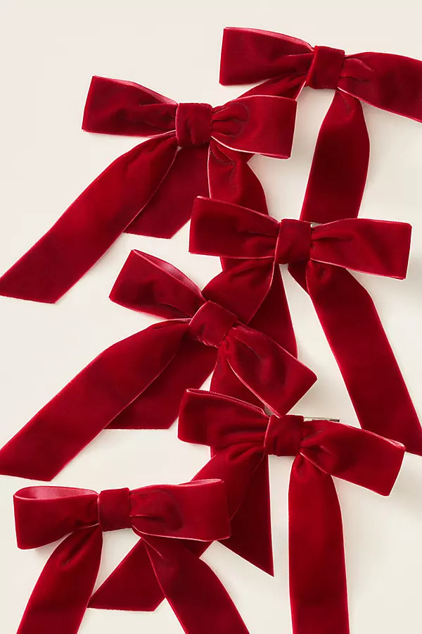 Velvet Bow Clip-On Ornaments, Set of 6 | Anthropologie (US)