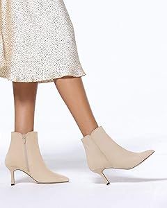 Coutgo Women's Kitten Heel Booties Pointed Toe Low Stiletto Side Zipper Fall Short Ankle Boots Sh... | Amazon (CA)