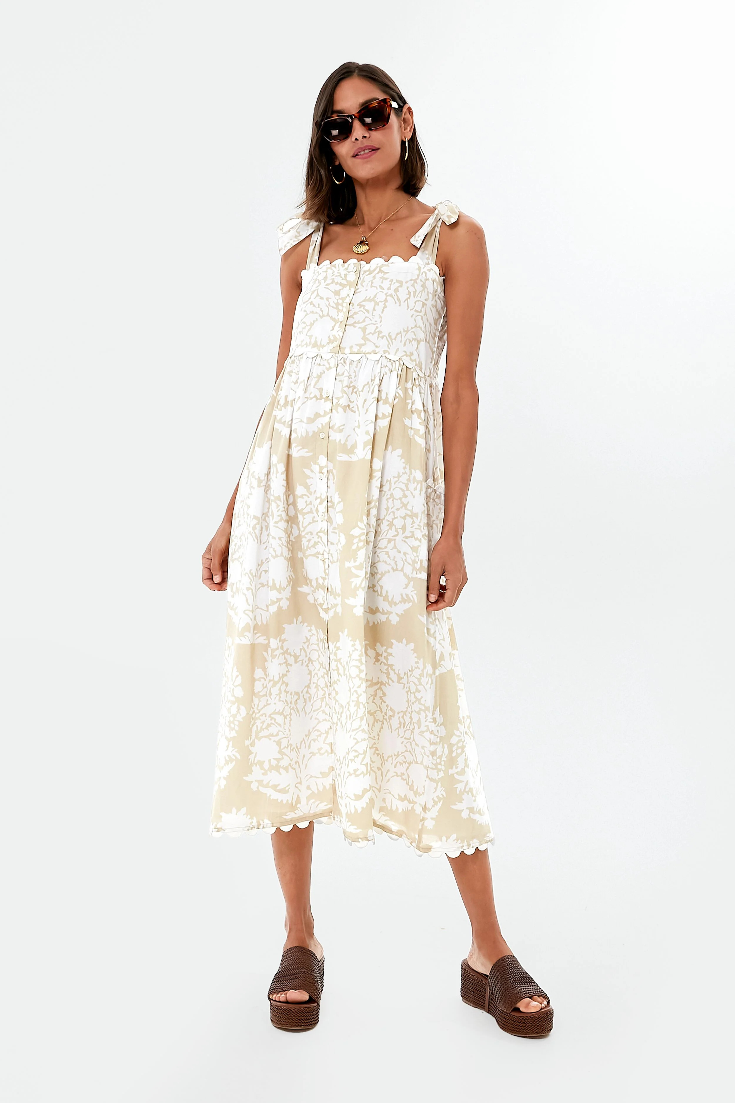 Sandstone Palladio Print Tie Shoulder Dress | Tuckernuck (US)