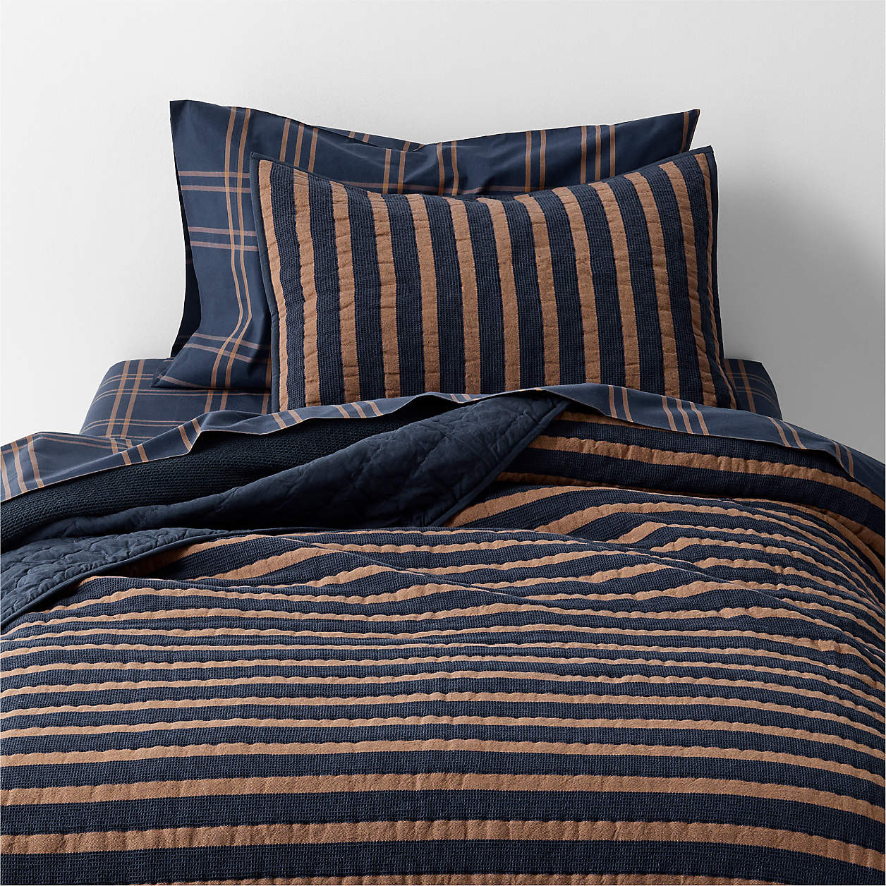 Deep Indigo Stripe Waffle Weave 100% Organic Cotton Kids Full/Queen Quilt + Reviews | Crate & Kid... | Crate & Barrel