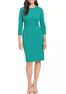 Kelly & Diane Women's 3/4 Sleeve Side Tab Scuba Crepe Sheath Dress | Belk