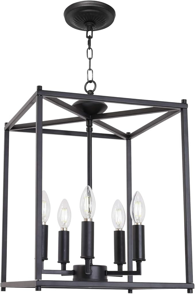Lucidce 5 Light Foyer Chandelier Black Farmhouse Lantern Light Fixture Dining Room Lighting Fixtu... | Amazon (US)