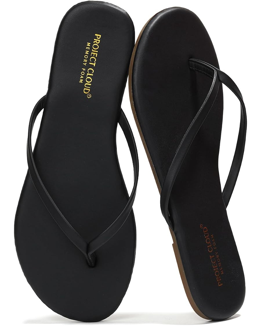 Project Cloud Vegan Leather Flip Flops for Women Footwear - Memory Foam Flats Sandals for Women 2... | Amazon (US)