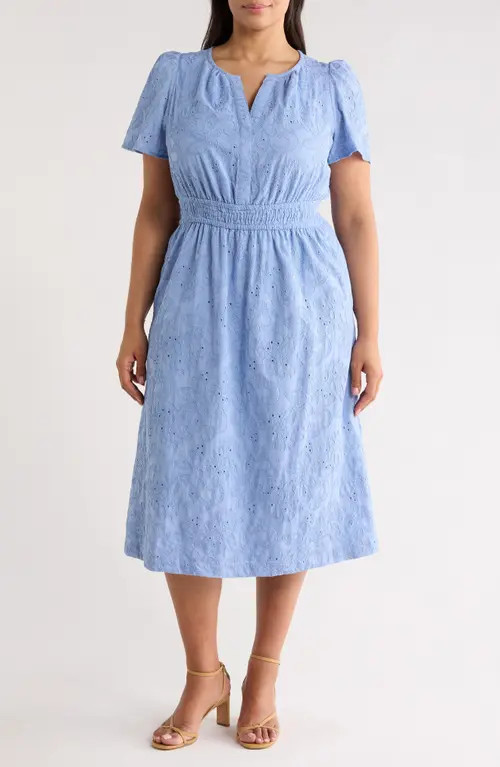 Anne Klein Embroidered Eyelet Lace Dress in Surf Blue at Nordstrom, Size 3X | Nordstrom