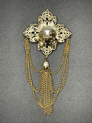 Beautiful Vintage Czech Gold Tone Filigree Tassel Brooch Pin | eBay US