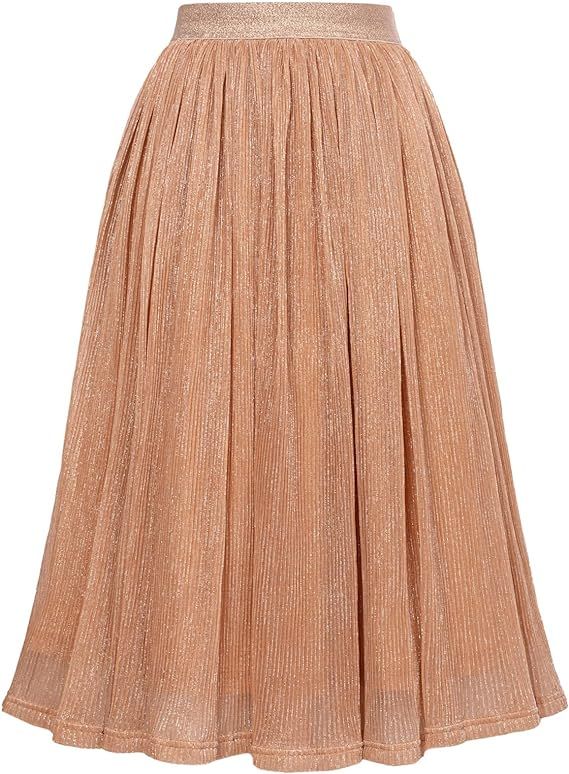 GRACE KARIN Women High Elastic Waist Pleated Chiffon Skirt Midi Swing A-line Skirts | Amazon (US)