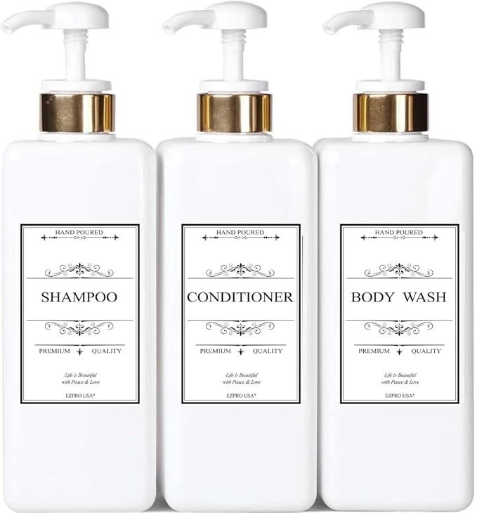 White Opaque Bottle with Gold White Head Empty Plastic Pump Bottles Square Shampoo Bottle Conditi... | Amazon (US)