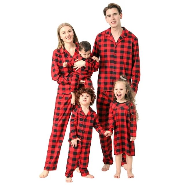 Qiylii Matching Family Christmas Pajamas Set Red Buffalo Plaid Pajamas Matching | Walmart (US)