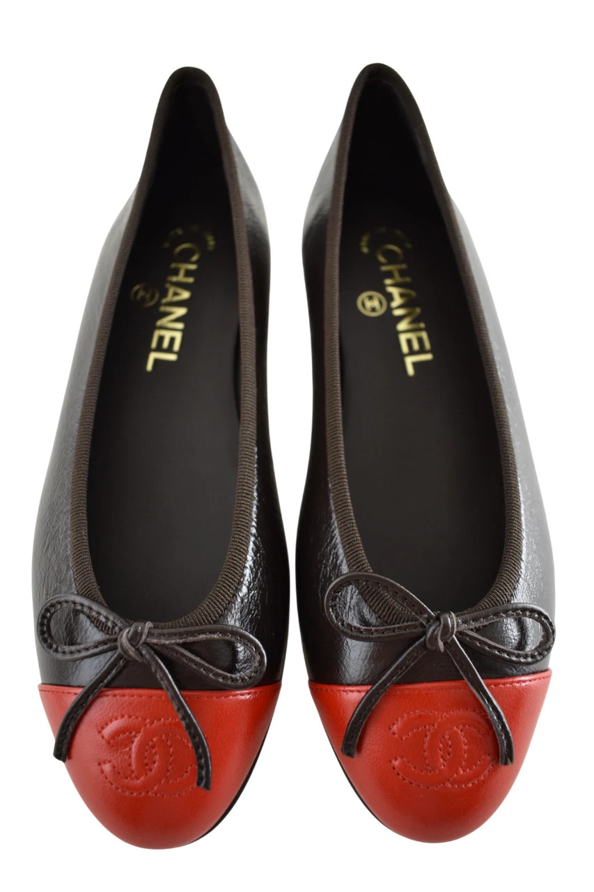 Chanel 26S Dark Brown Red Leather CC Logo Cap Classic Ballet Ballerina Flat 36 | eBay | eBay US