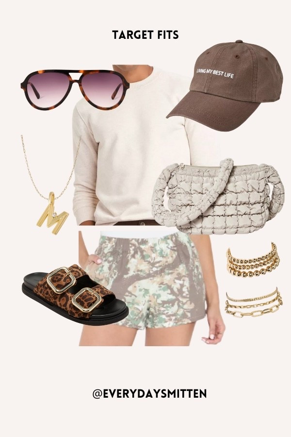 Camo shorts sweatshirt cap hat leopard sandals crossbody bag look for less 
