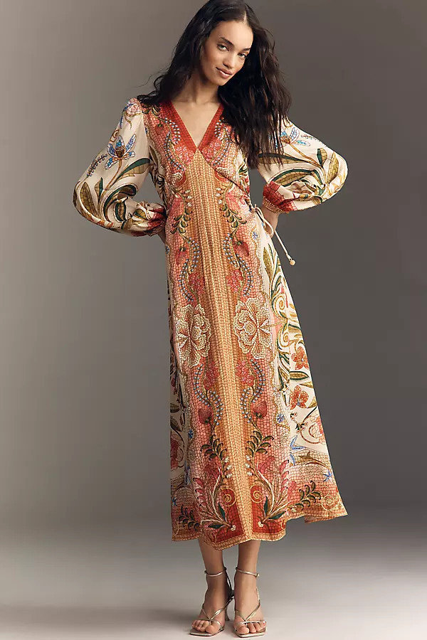 Farm Rio x Anthropologie Long-Sleeve V-Neck Maxi Dress | Anthropologie (US)