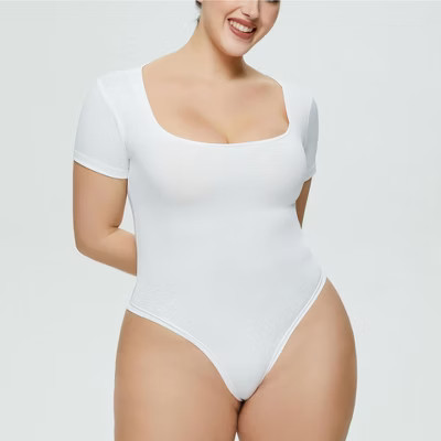 Women's One-Piece Bodysuit Slim-Fit Solid Color Stretchy Chic Jumpsuit White 2XL | Target