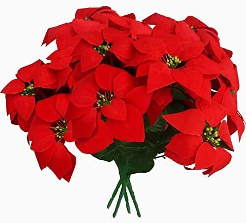 HOYIJA 4Pcs Poinsettia Artificial Velvet Christmas Bouquet 7Heads Red Christmas Ornament Shrub Fa... | Amazon (US)