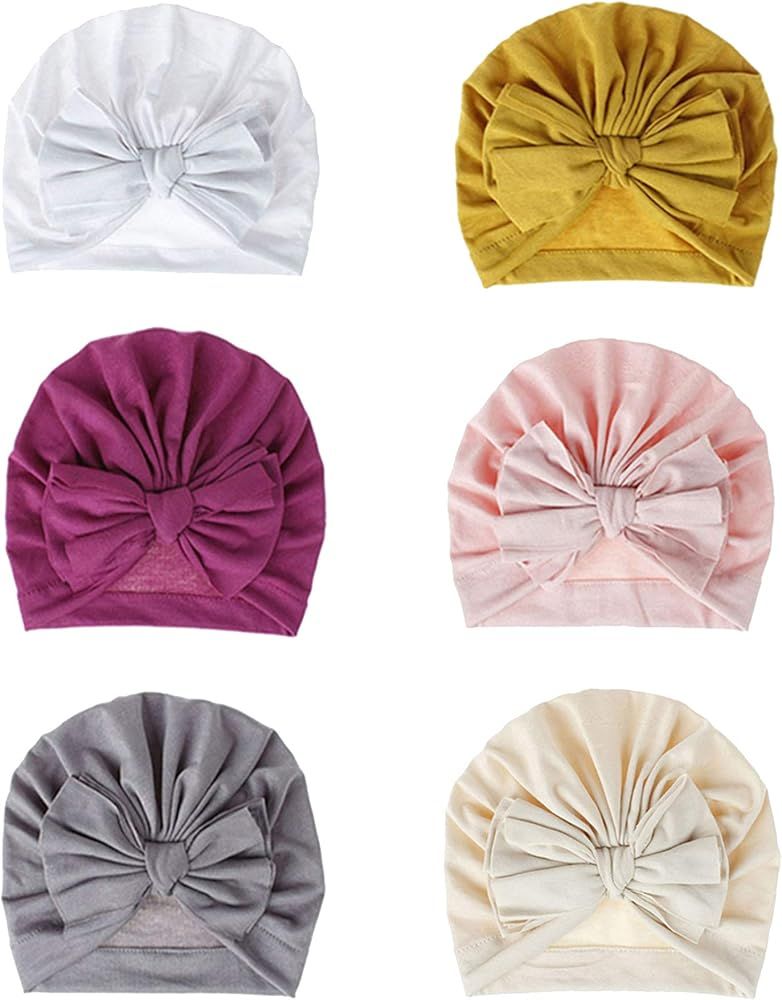 6 Pcs Baby Turban Knot Hats Newborn Infant Toddler Hospital Hat Cotton Head Wrap | Amazon (US)