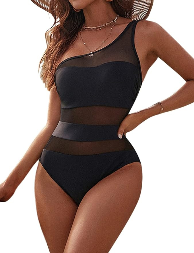 Blooming Jelly Women's One Shoulder Swimsuits Sexy One Piece Bathing Suits Slimming Mesh Swimwear | Amazon (US)