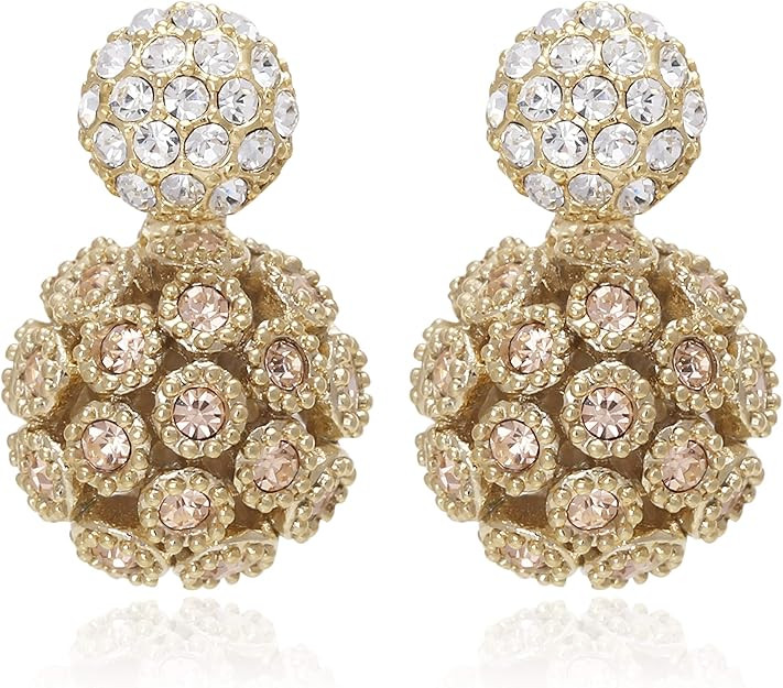 Circle Stud Front and Hollow Design Ball Back, Double Side Crystal Earrings | Amazon (US)