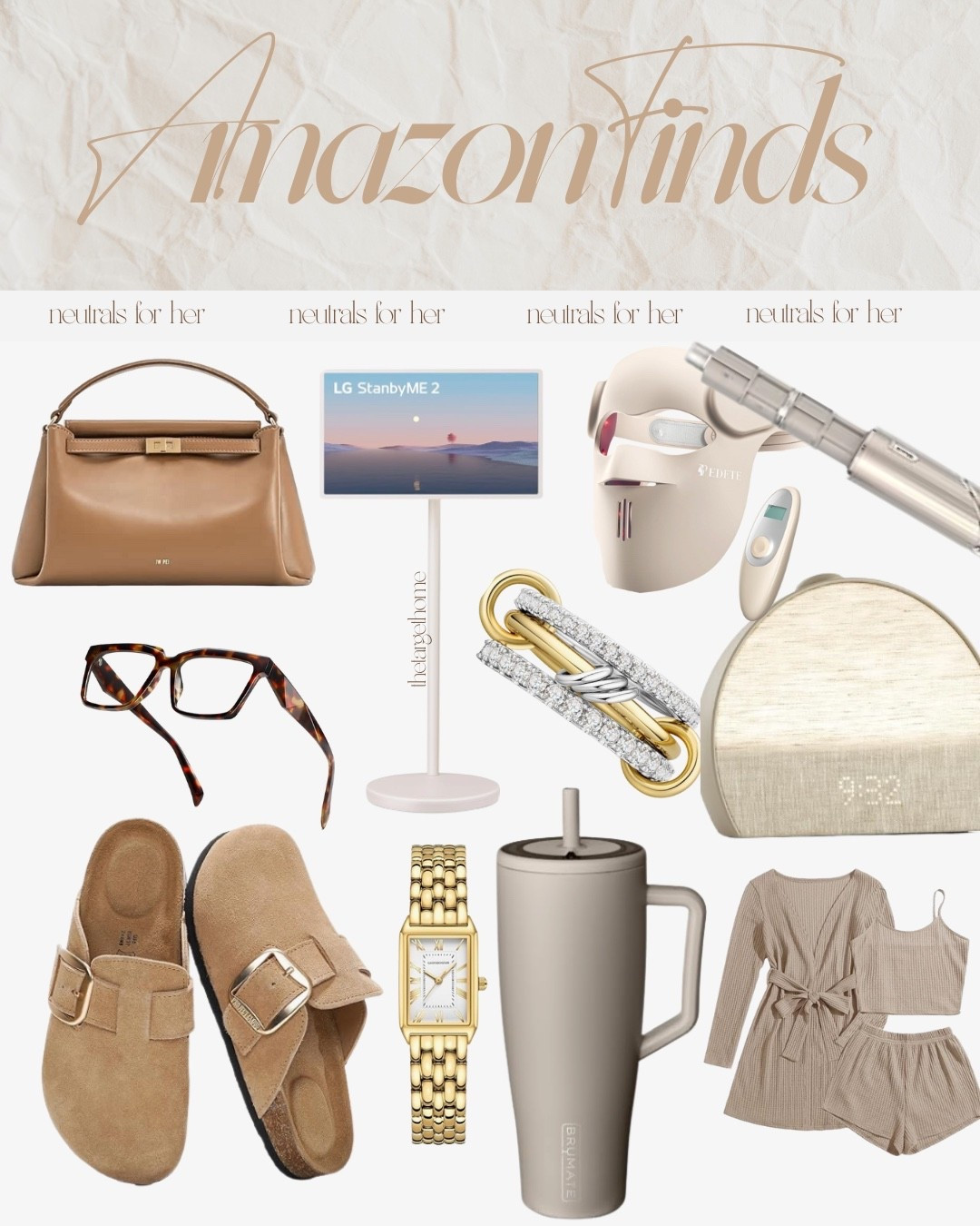 Neutral amazon finds
Hatch alarm
Neutral purse
Brumate
Red light mask
Portable tv
Gold ring
Gold watch
Neutral
Pajama 

#LTKGiftGuide #LTKBeauty #LTKStyleTip