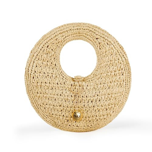 PHILOMENA Woven Straw Beach Bag for Women Handmade Raffia Circle Bag, Summer Boho Chic Tote Purse Handbag Small Round Purse (khaki) | Amazon (US)