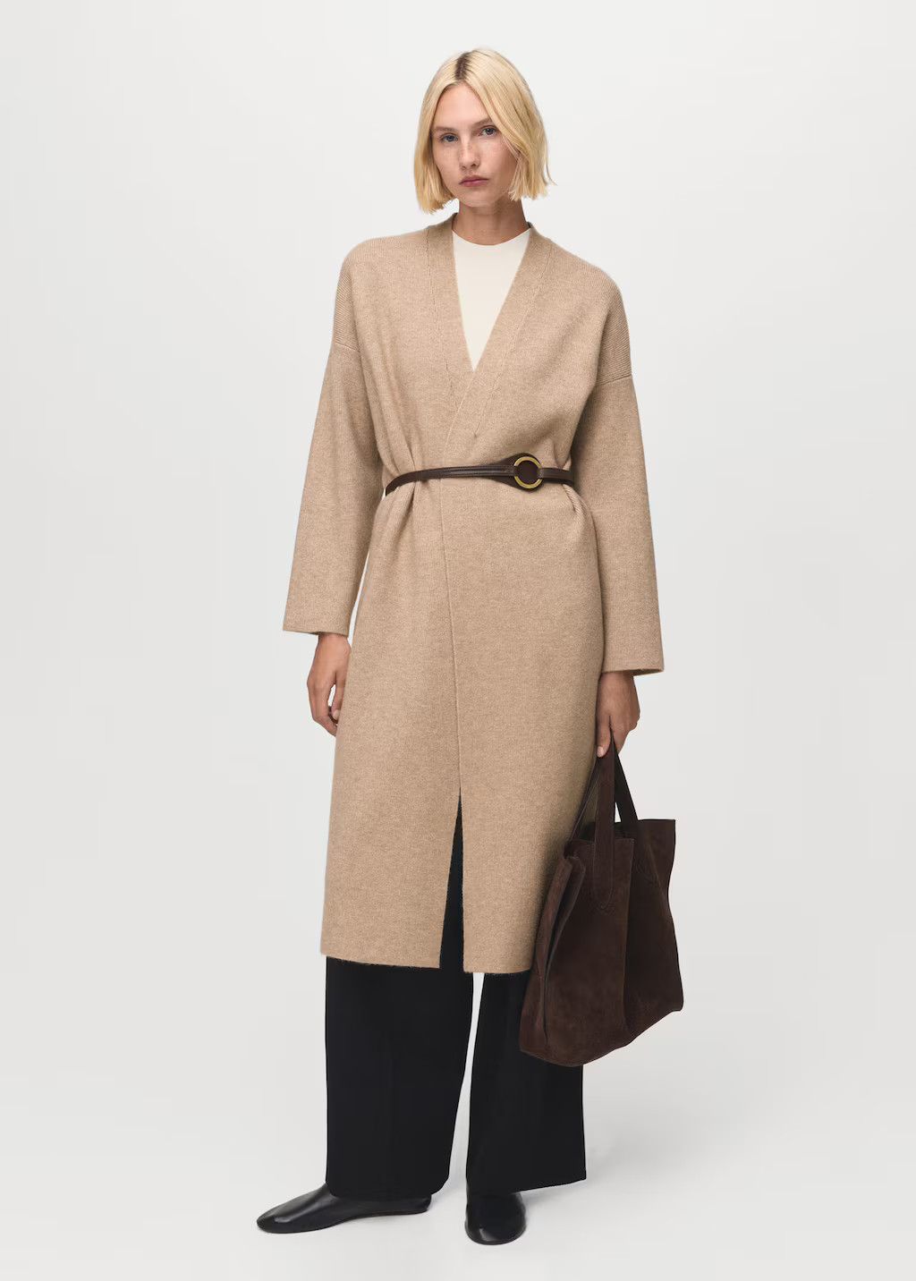 Long knitted coat light/pastel grey - Women - M - MANGO | Mango (US/MX/AU)